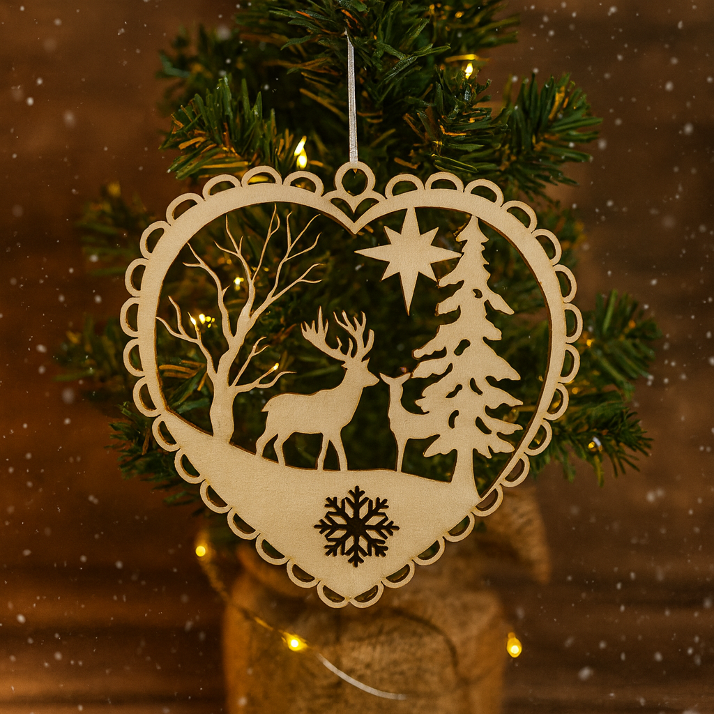 Holzherz Winterzauber – Weihnachtsornament mit Rentieren