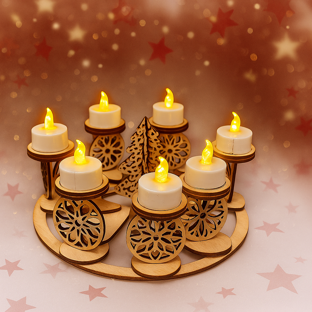 Schneeflockenzauber - Wintergesteck für 6 Teelichter Motiv Schneeflocke